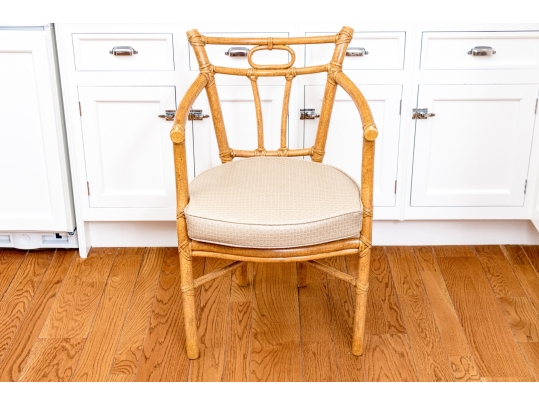 Vintage McGuire Bamboo And Rattan Armchair With Woven Leather Cushion
