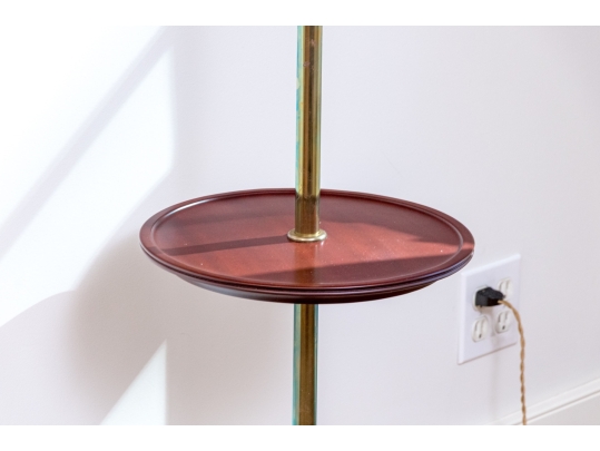 Quality Brass Twin Light Floor Lamp With Shelf