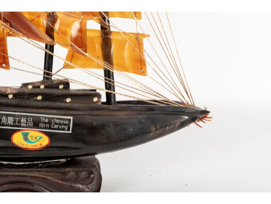 Chinese Horn Carving Craft Ship