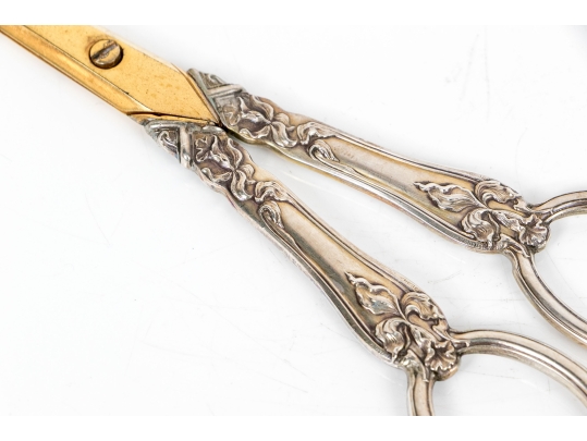 Well Cast Pair Of French Sterling Handled Grape Shears