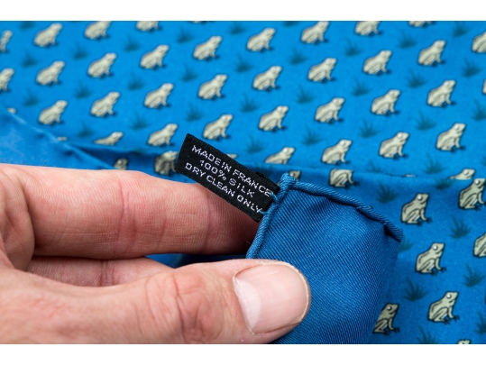 Hermès Fun Blue And Grey Frog Motif Silk Pocket Square/ Neck Scarf
