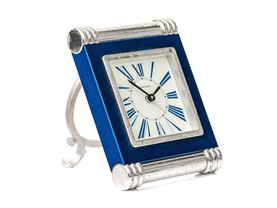 Cartier Vintage Blue Composite Deco Style Travel Clock, Ribbed Ends