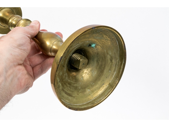 Pair Of Antique Brass Candlesticks, 18th C. 
