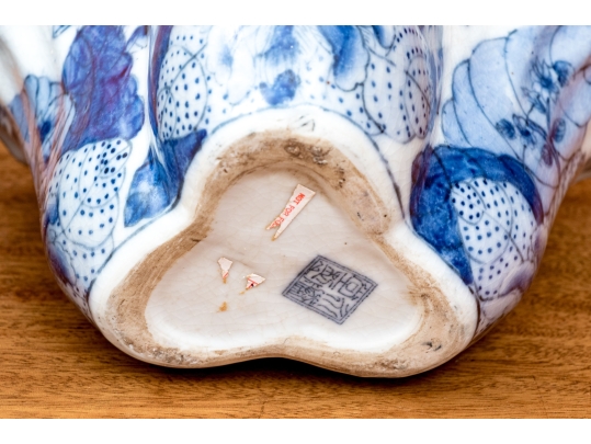 Pair Of Decorative Chinese Porcelain Trefoil Partitioned Vases