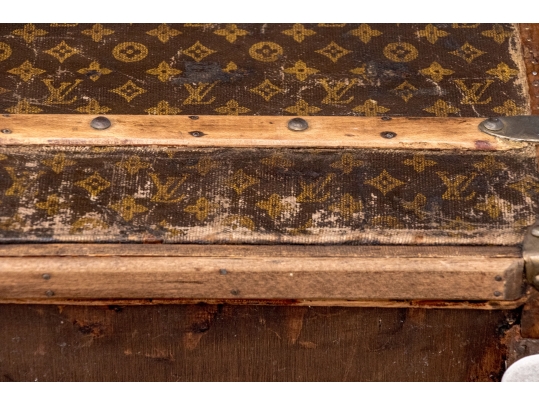Antique Louis Vuitton Canvas Covered Brass Mounted Steamer Trunk