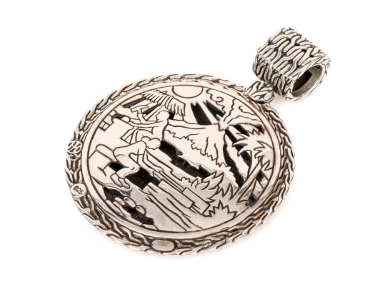 John Hardy Sterling Silver Fabulous Oversized Amulet Style Hammered Pendant, Reversible