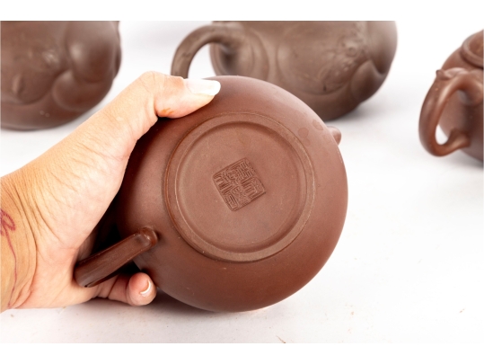 Collection Of Five Traditional Chinese Yixing Zisha Clay Teapots