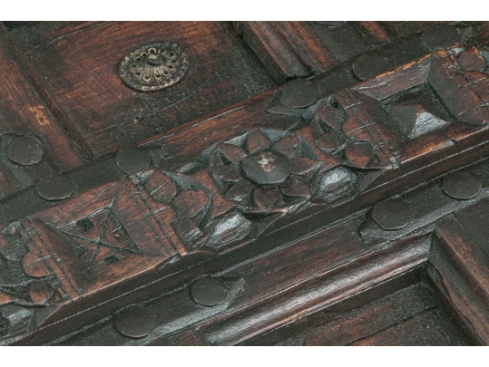 Antique Eastern Wood And Iron Heavy Door Mounted As A Table