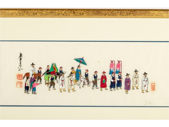 Framed Korean Folk Art Painting On Rice Paper