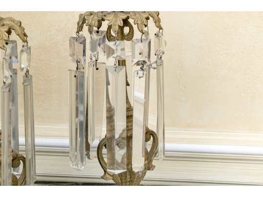 Elegant Pair Of Brass And Stone Girandole Candlesticks