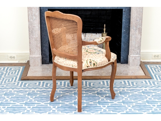French Louis XV Style Upholstered Fauteuil With Cane Back