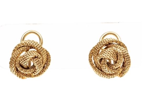 Tiffany & Co. 14k Yellow Gold Vintage Mesh Knot Clip On Style Earrings