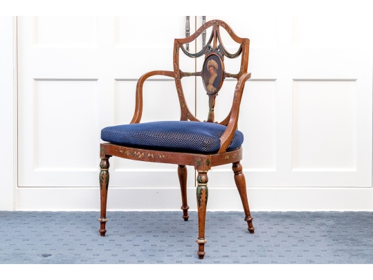 Adams Style Shield Back Painted Armchair