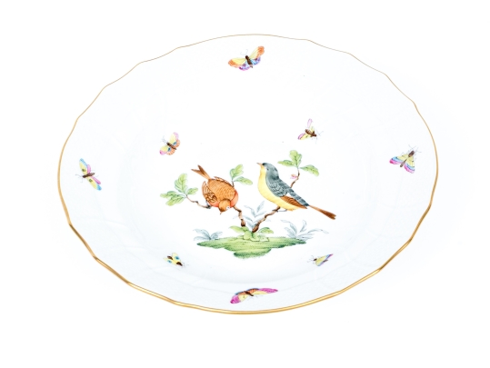 Herend Hungary Hand-Painted Porcelain Shallow Bowl, Rothschild Bird (RO) Pattern