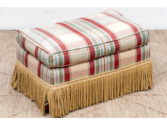 Custom Upholstered Ottoman With Fringed Apron