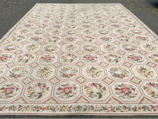 Vintage Looped Wool Aubusson Carpet, 18'-3 1/2