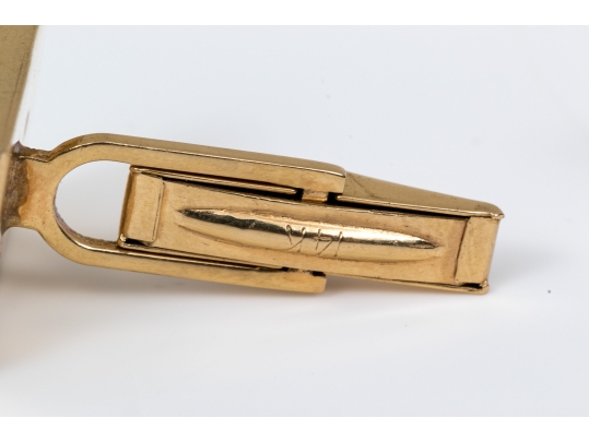 Handsome 14K Diamond And Matte Finish Leaver Back Cuff Links