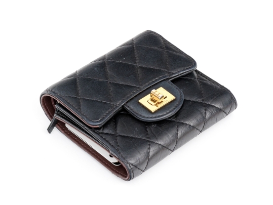 Chanel Matelasse Black Leather Wallet, With Box