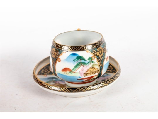 Japanese Satsuma-Style Porcelain Demitasse Cup And Saucer