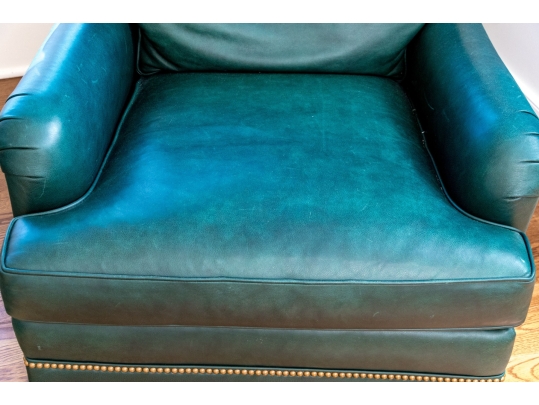 Hancock & Moore Green Leather Upholstered Club Chair With Ottoman