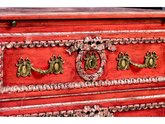 Antique Neoclassical Style Vibrant Red Bachelor's Chest