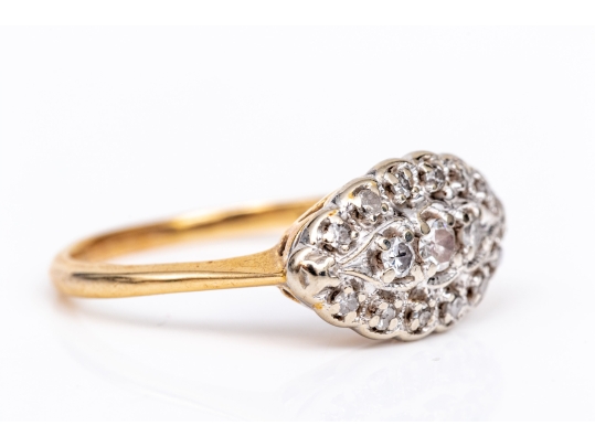 14k Gold Vintage Horizontal Navette Profile Diamond Set Cluster Ring, App. 0.15 TCW, Size 9.25