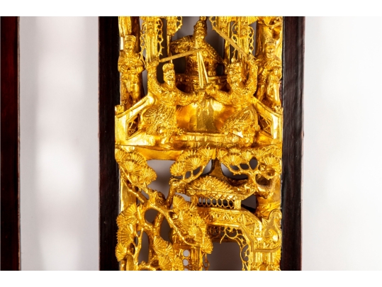 Pair Of Chinese Gilt Wood Carved Architectural Panels