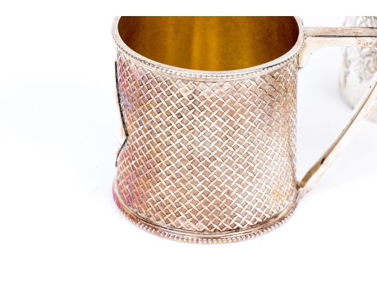 Five Piece Collection Of Silver Plated Cups, With A Saucer