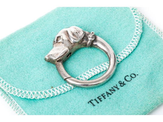 Tiffany & Co. Sterling Silver Beautiful Hound Ouroboros Key Ring, With Felt