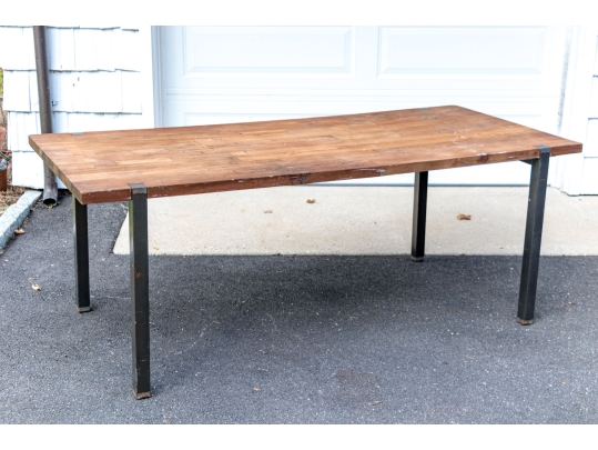 Wooden Dining Table On Steel Legs - For Upcycle