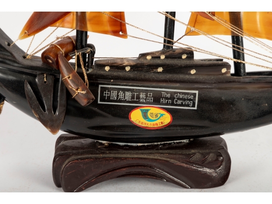 Chinese Horn Carving Craft Ship