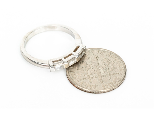 Platinum Three Stone Baguette Band Ring App. 0.28 TCW, Size 4.25+