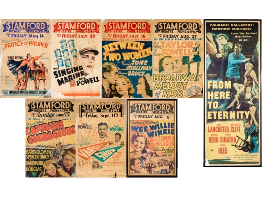 Collection Of Seven 1930's Stamford Theatre Movie Posters And  A 1953 Movie Poster