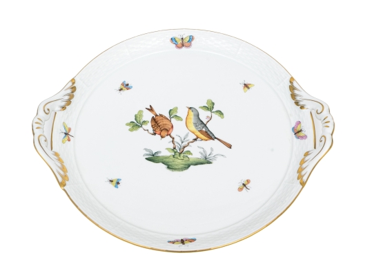 Herend Hungary Hand-Painted Porcelain Chop Plate Or Serving Platter, Rothschild Bird (RO) Pattern