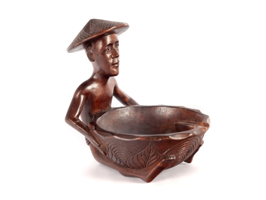 Carved Wooden Asian Figure Bowl