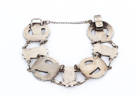 Sterling Silver Vintage Alternating Dove And Bud Motif Link Bracelet