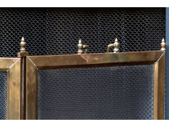 Fabulous Brass Framed Three Panel Fire Spark Screen