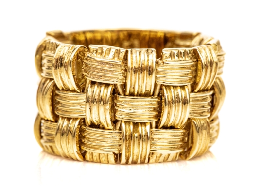 18k Yellow Gold Stunning Ultra Wide Woven Flexible Band Ring, Size 6, Please See Note
