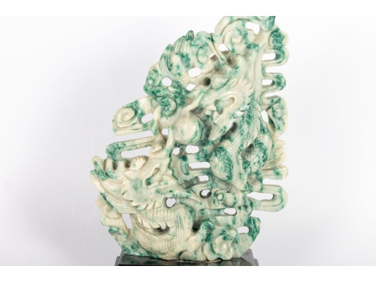 White/Green Hardstone Dragon Sculpture