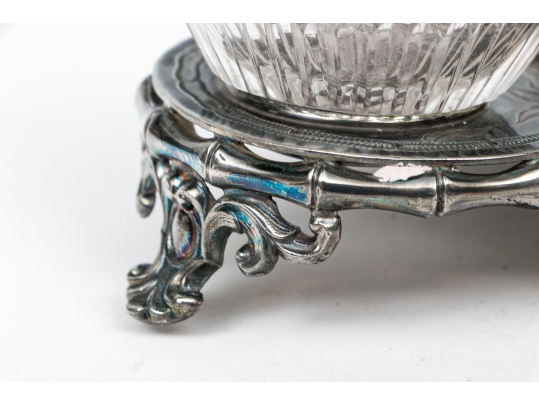 English Silver Plated Inkwell With Two Crystal Inkwells