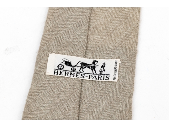 Hermes Tan Vintage Fabric Tie, With Box