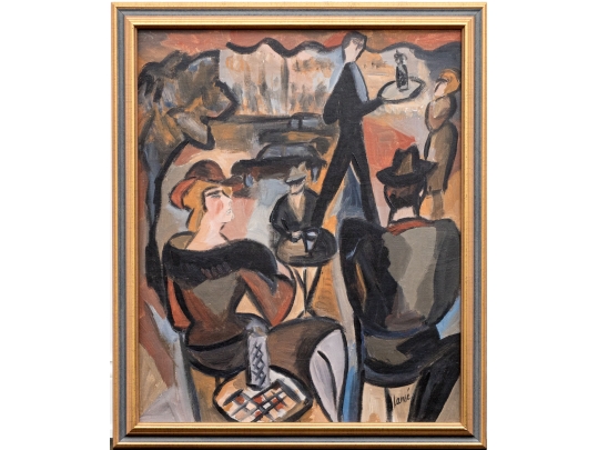 Signed Lansé Oil On Canvas, Cafe Interior