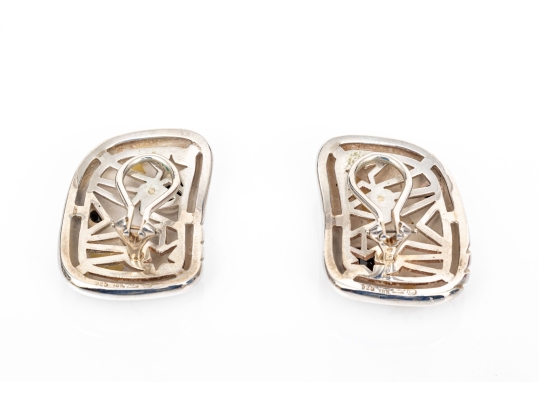 Michael Bondanza Sterling And 18k Fun Vintage Star And Black Onyx Inlay Chunky Earrings