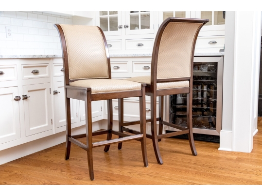 Pair Of Custom Upholstered Klismos Form Bar Stools
