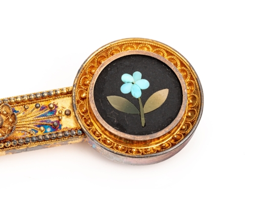 14k Gold Antique Beautiful Ornate Pietra Dura Grand Tour Brooch