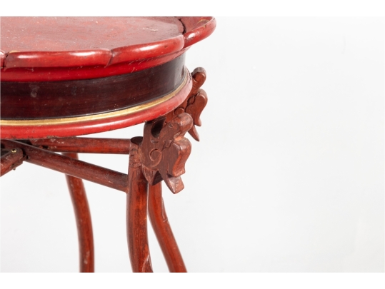 Chinese Red Painted Dragon Motif Plant Stand With Gilt Detail 