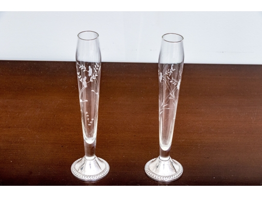 Pair Of Duchin Creation Weighted Sterling Silver And Glass Bud Vases