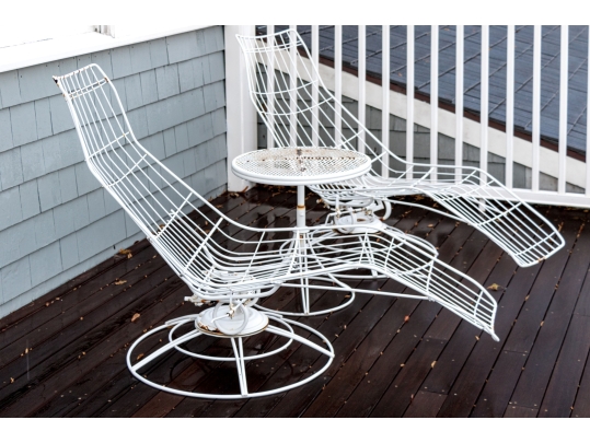 Outdoor Banana Lounge Chairs And Side Table, Likely Homecrest 