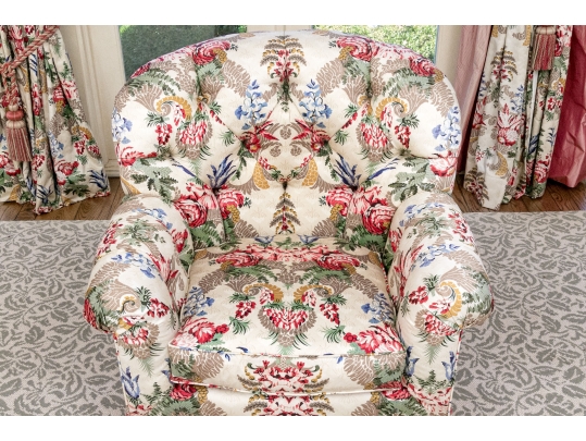 Custom Upholstered Club Chair With Bullion Fringe