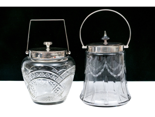 Two Antique Cut Glass And Silverplate Biscuit Jars